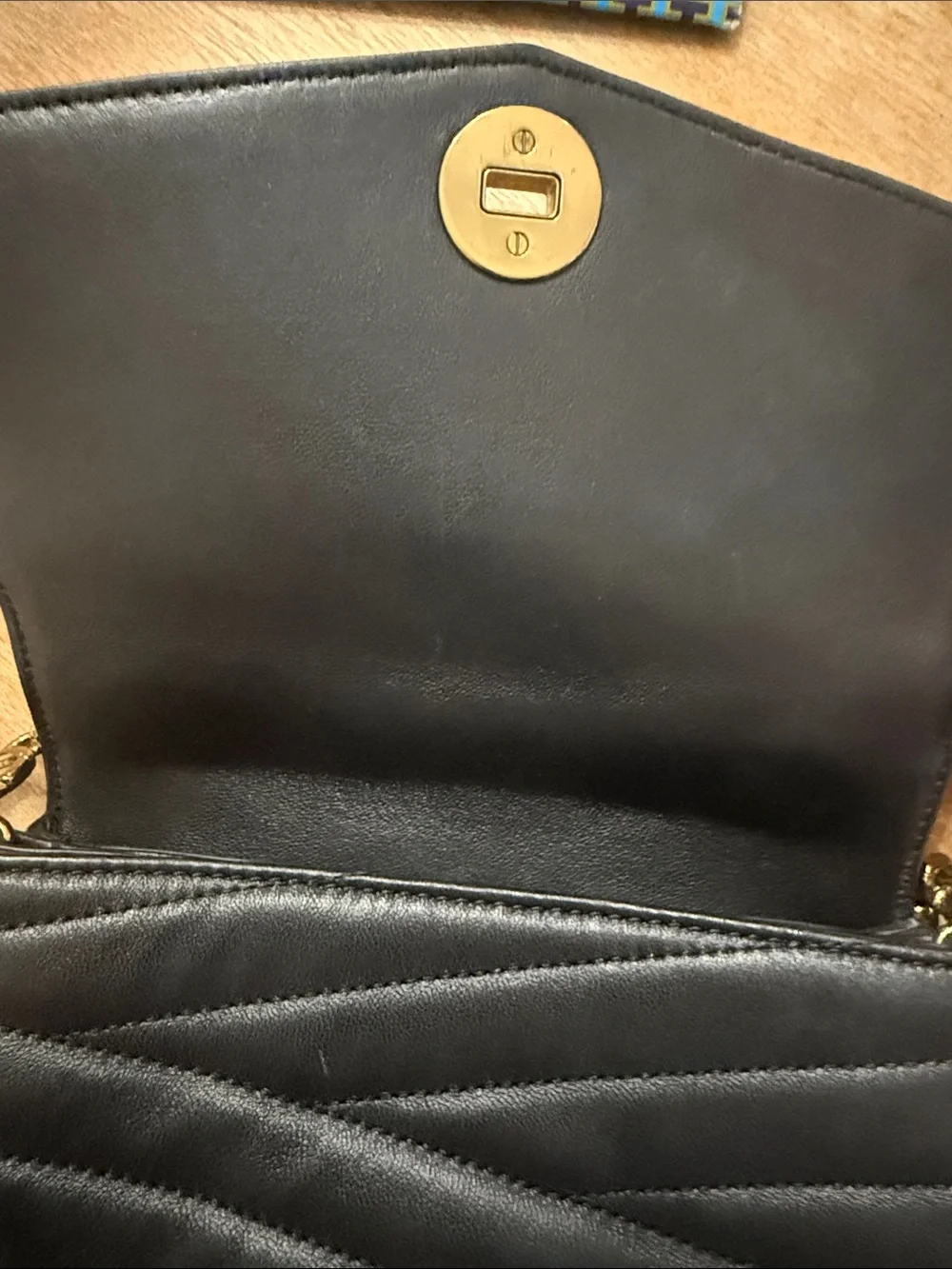 Tory Burch Kira Chevron Leather Top Handle Satchel 2 Way Shoulder Bag Black Gold